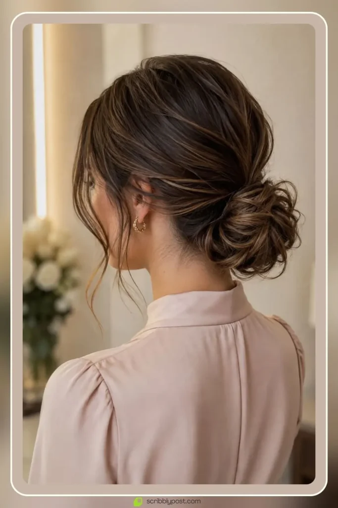 Messy Buns for Every Hair Type: The Loop Technique Plus 15 Ways to Wear It in 2026 41 Low messy bun with elegant subtle texture at the nape