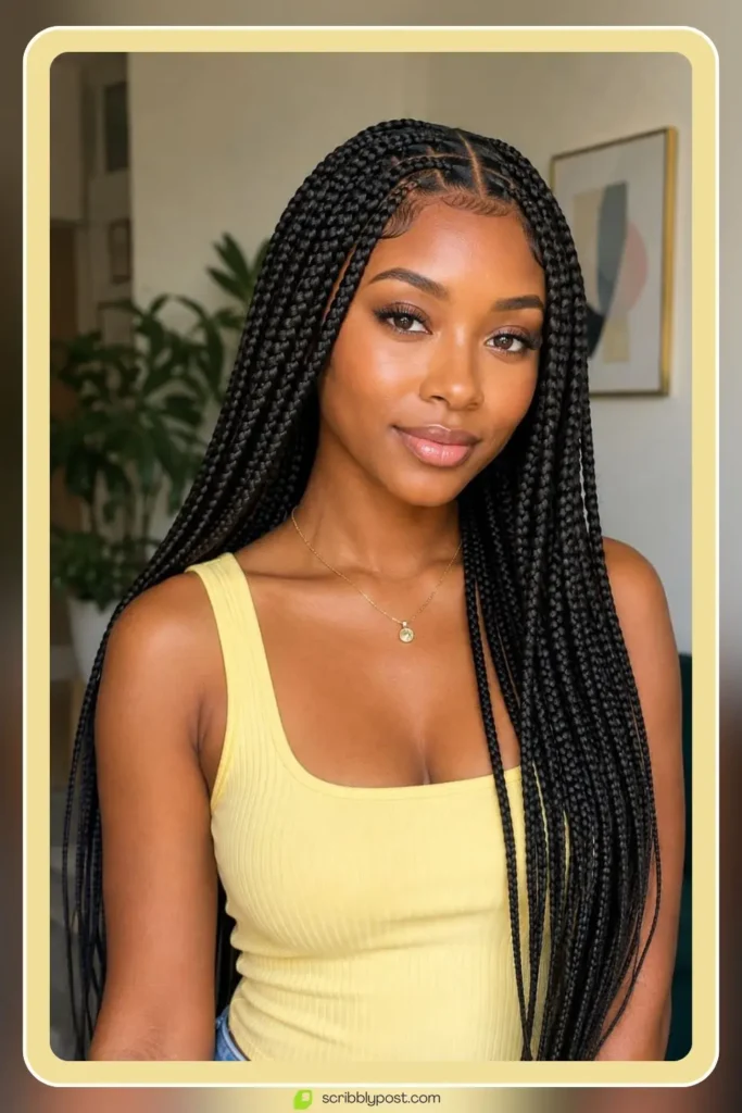 Box Braids for Every Face and Length: 14 Styles Worth Booking in 2026 29 Medium knotless box braids combining size and comfort