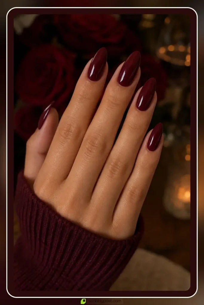 Engagement Nails for Every Ring Selfie: 16 Sets Worth the Wait in 2026 37 Merlot engagement nails in deep wine bold finish