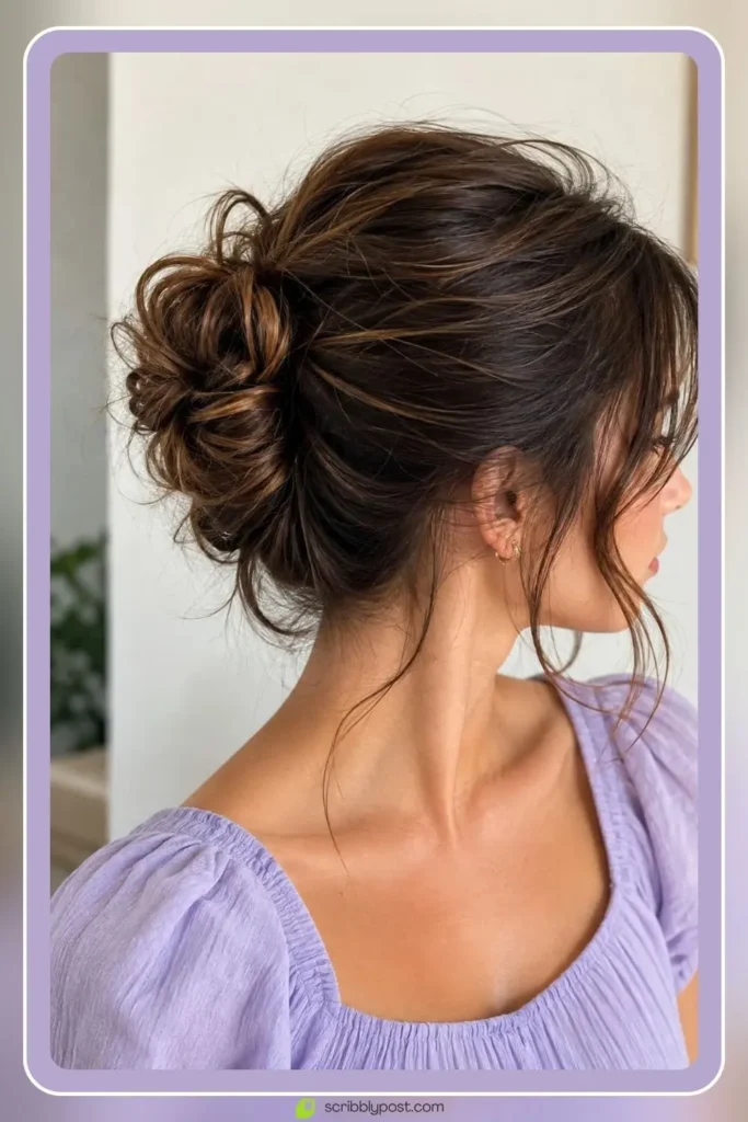 Messy Buns for Every Hair Type: The Loop Technique Plus 15 Ways to Wear It in 2026 25 Messy bun adapted for shoulder length or short hair