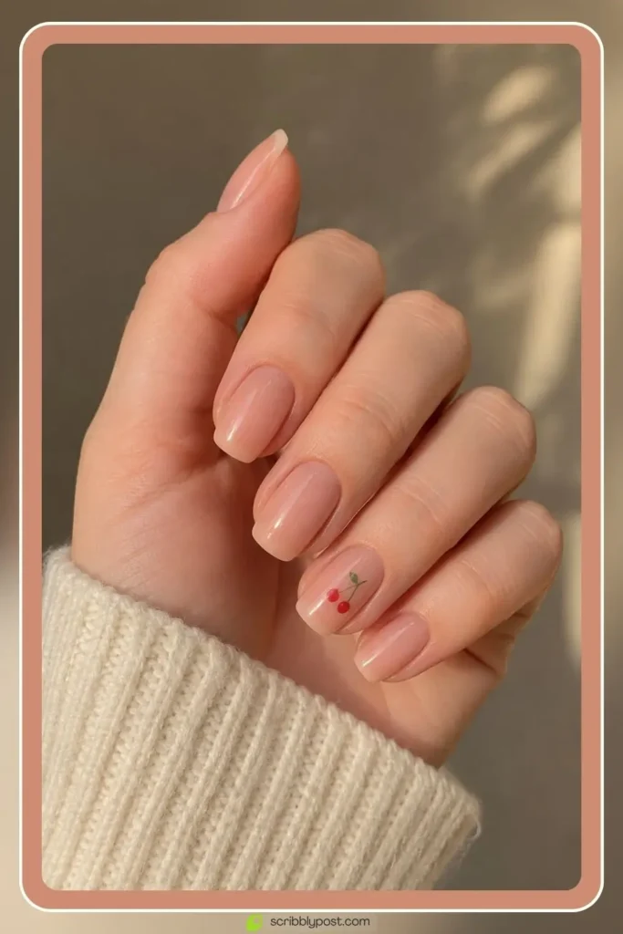 Cherry Nails Decoded: The Three Trends Hiding in One Name for 2026 1 Micro cherry nail art with tiny painted fruit on accent nail