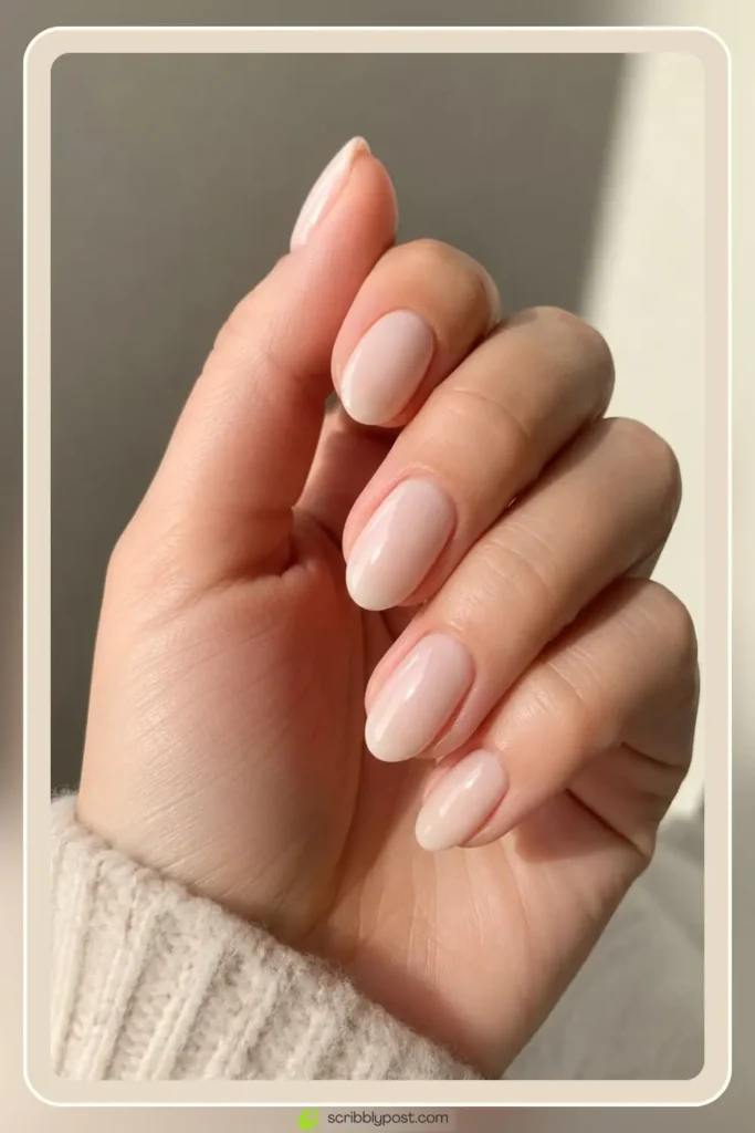 Milky nude nails in soft resetting understated finish
