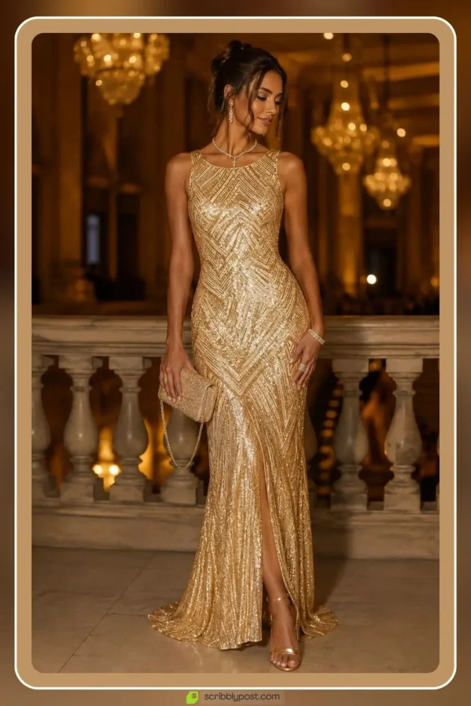 Yellow Dresses for Every Occasion: 16 Shades From Butter to Marigold in 2026 25 Mustard sequin prom dress with high impact shimmer