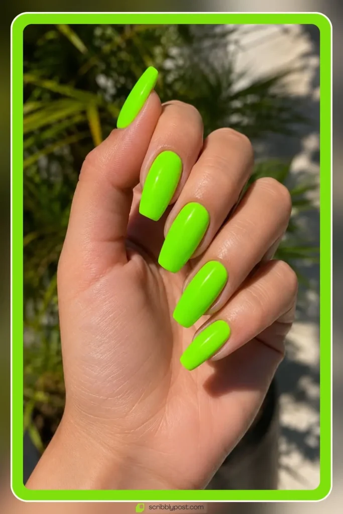 Green Nails Worth Saving: 16 Sets From Mint to Emerald for 2026 29 Neon green nails in electric bright solid