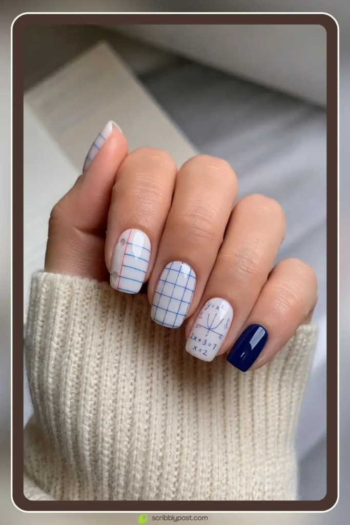 Notebook grid art nails in blue line school supply finish