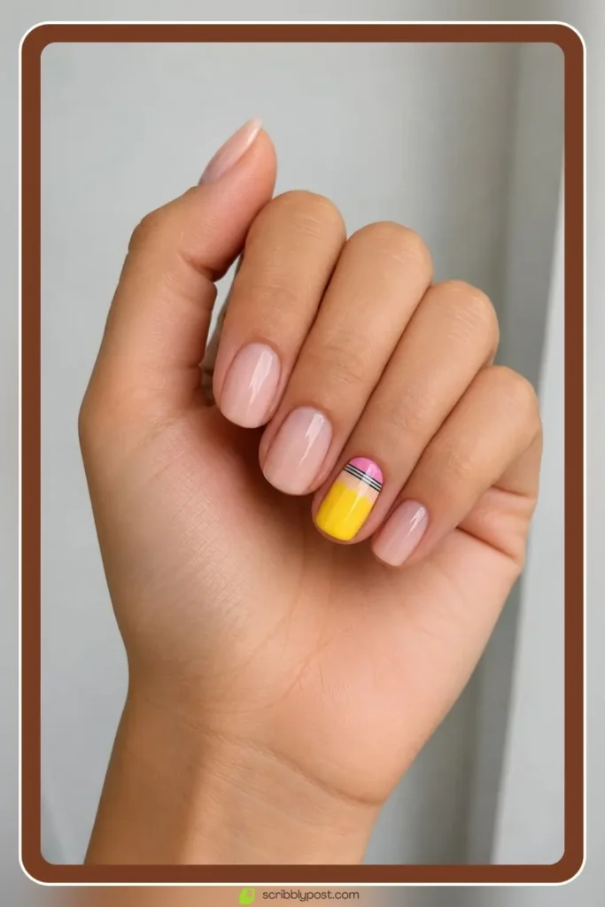 Pencil yellow accent nail in bright school supply finish for kids