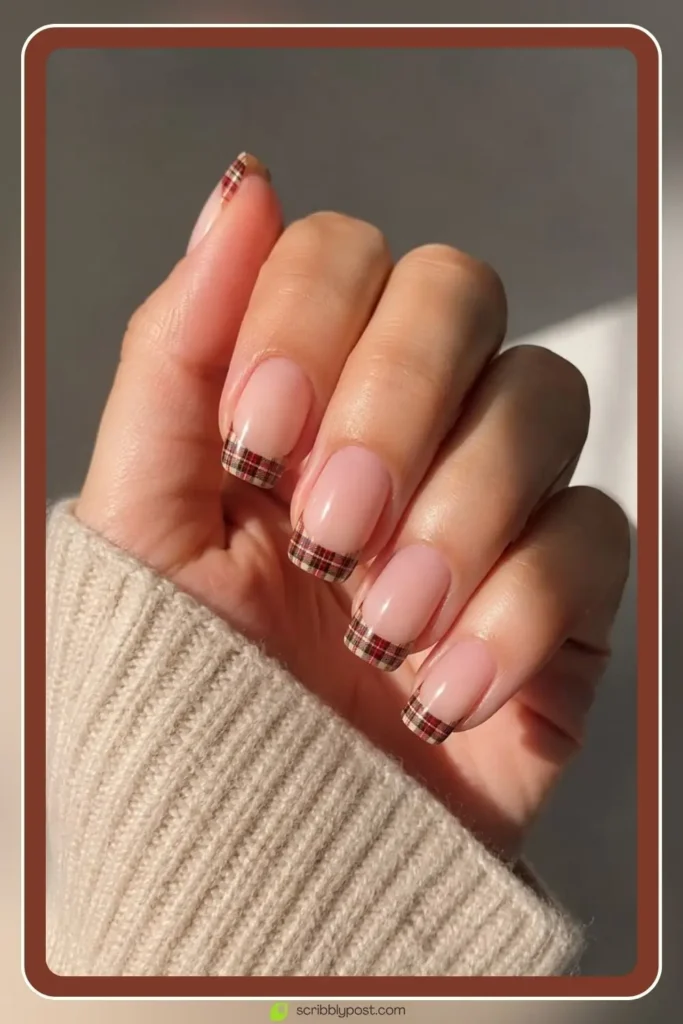 September Nails: The Only Month Where the Birthstone and the Trend Are the Same Color 33 Plaid french tip nails with tartan pattern at the smile line