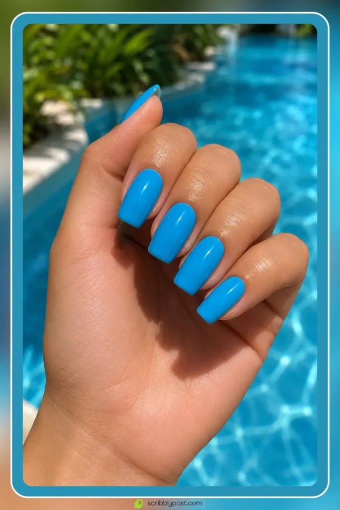 Pool blue nails in saturated bright summer finish