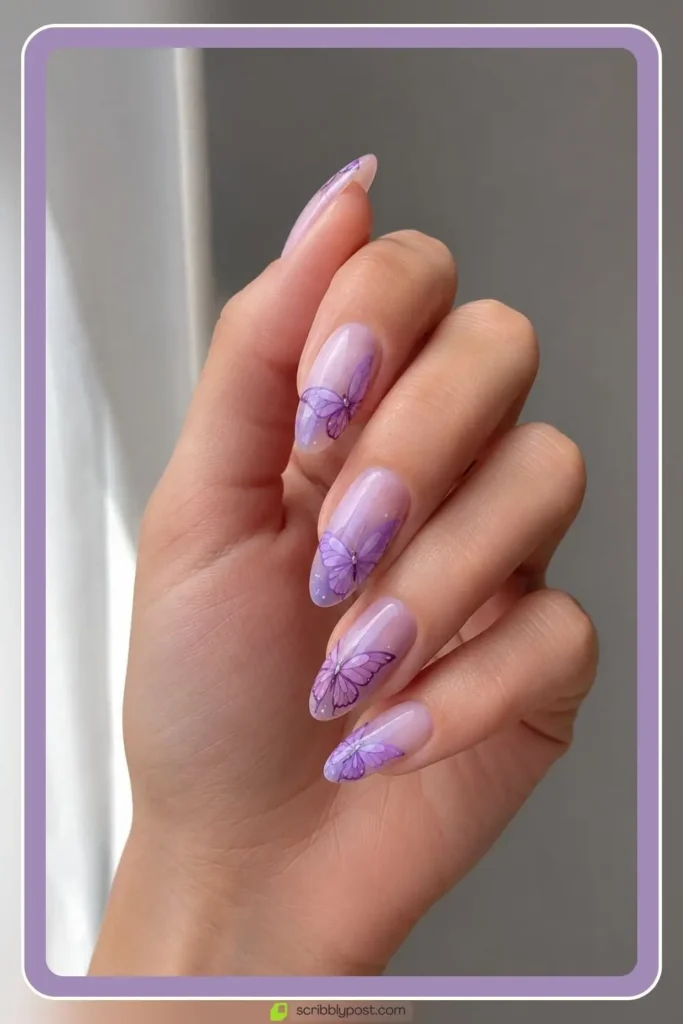 Butterfly Nails Explained: The Technique Plus 15 Designs for 2026 21 Purple butterfly nails with lilac wing accents