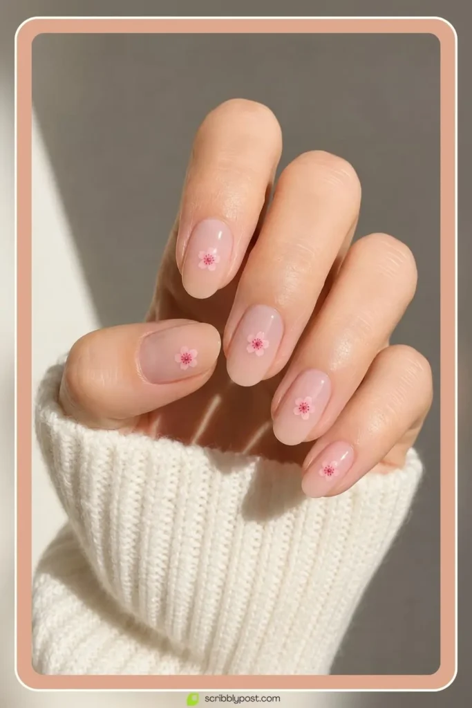 Cherry Nails Decoded: The Three Trends Hiding in One Name for 2026 9 Simple cherry blossom nails with one blossom per nail