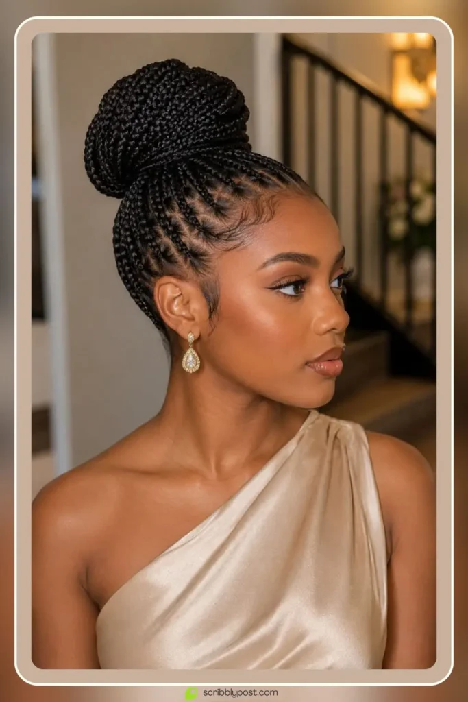 Box Braids for Every Face and Length: 14 Styles Worth Booking in 2026 53 Sleek box braids styled into a polished updo