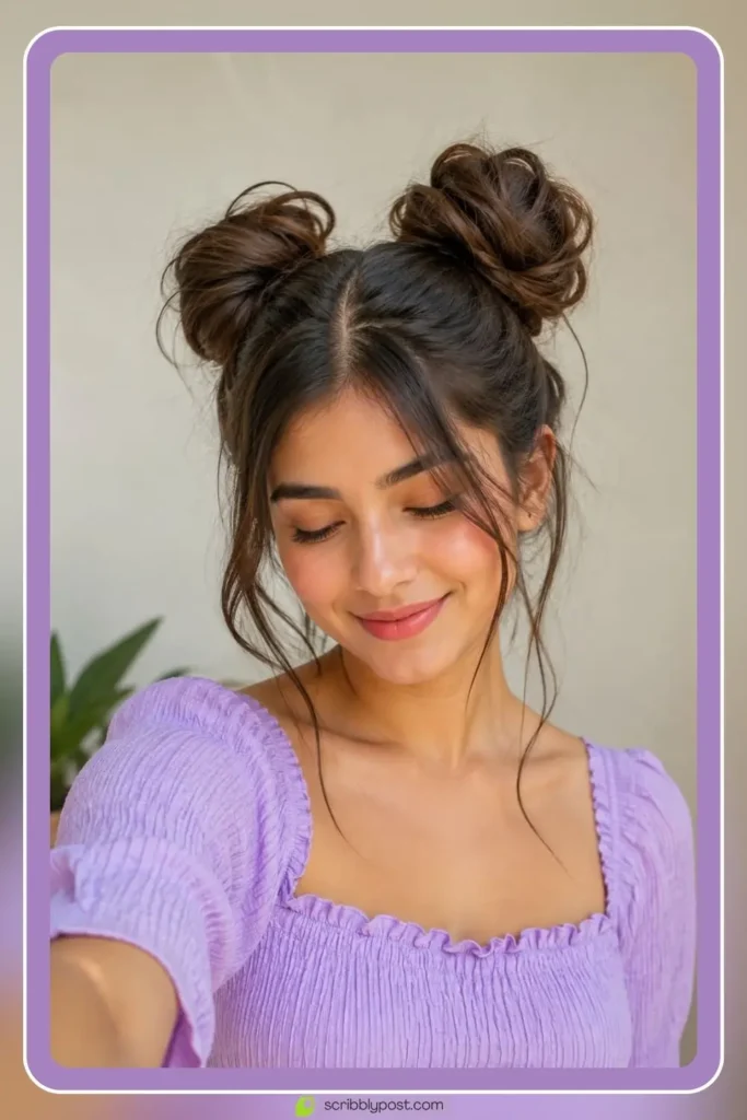 Messy Buns for Every Hair Type: The Loop Technique Plus 15 Ways to Wear It in 2026 29 Two messy buns positioned symmetrically on either side