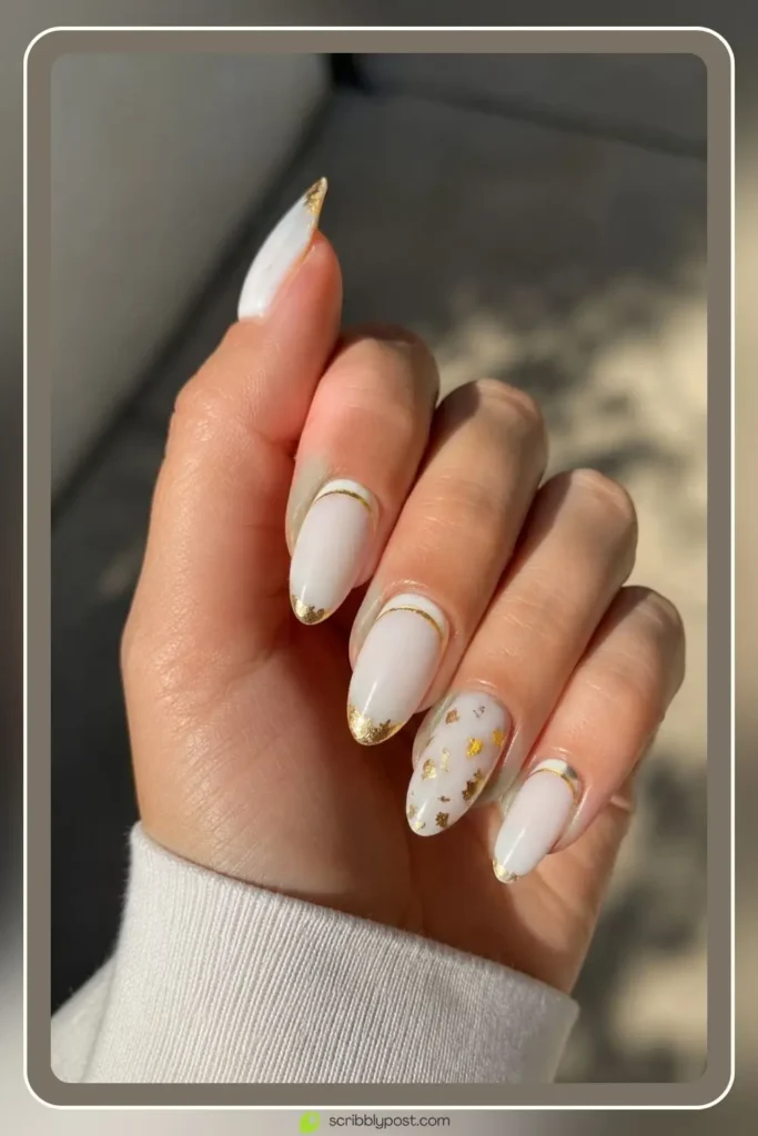 Graduation Nails Worth 40 Photos: 16 Sets to Try in 2026 33 White and gold graduation nails with fine gold line detail