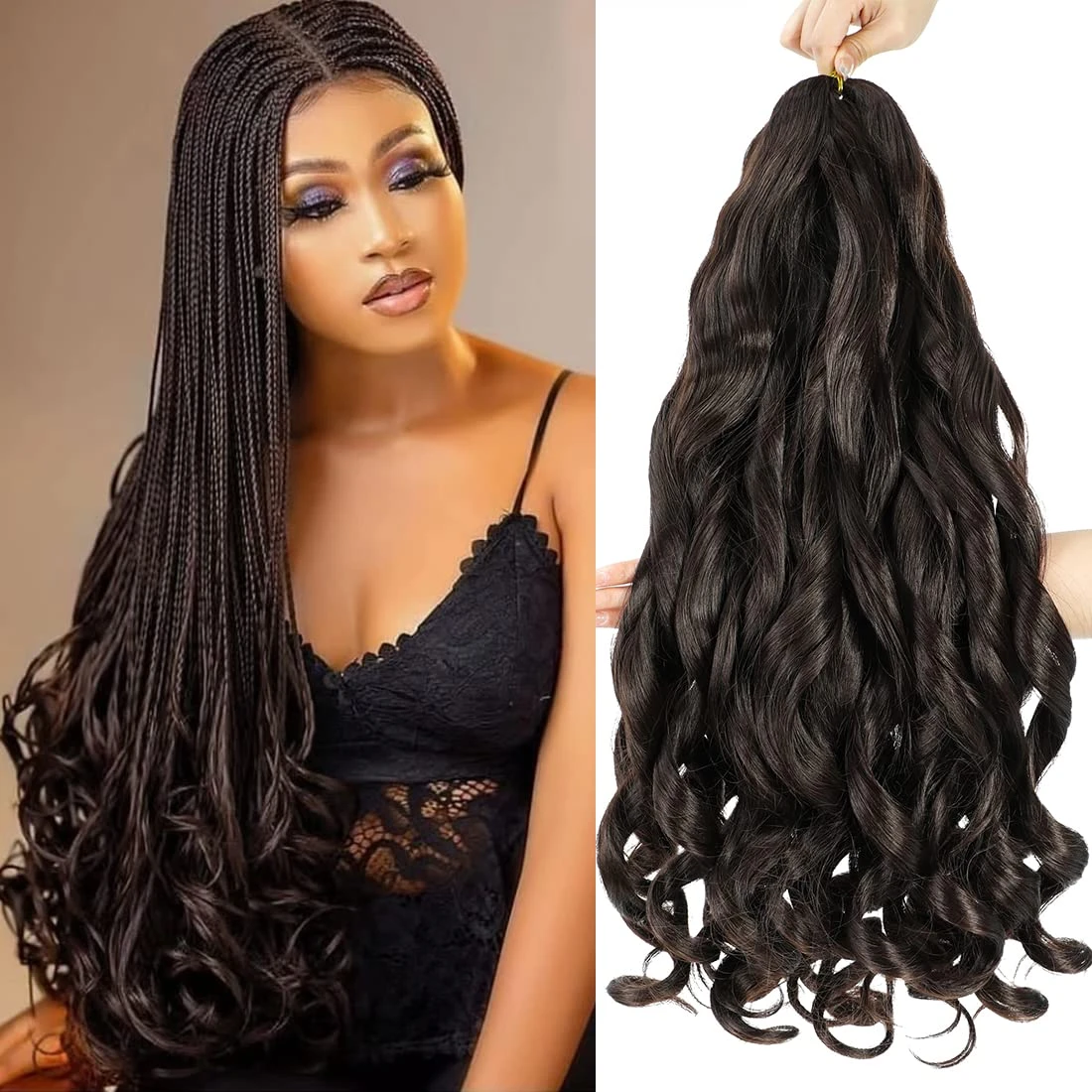 Box Braids for Every Face and Length: 14 Styles Worth Booking in 2026 42 Women braiding hair with curl ends for box braids
