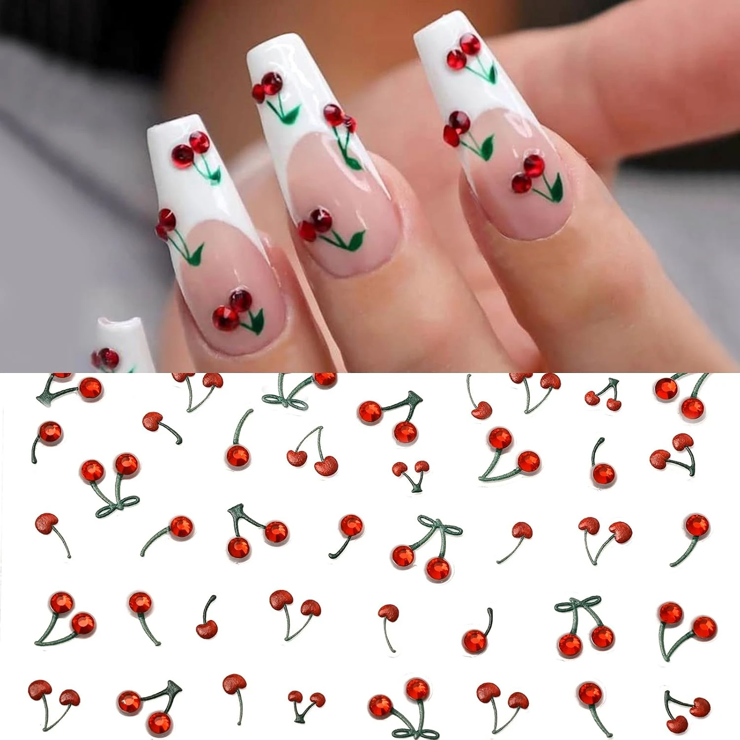 Cherry Nails Decoded: The Three Trends Hiding in One Name for 2026 54 Women cherry print nail sticker set for all over design
