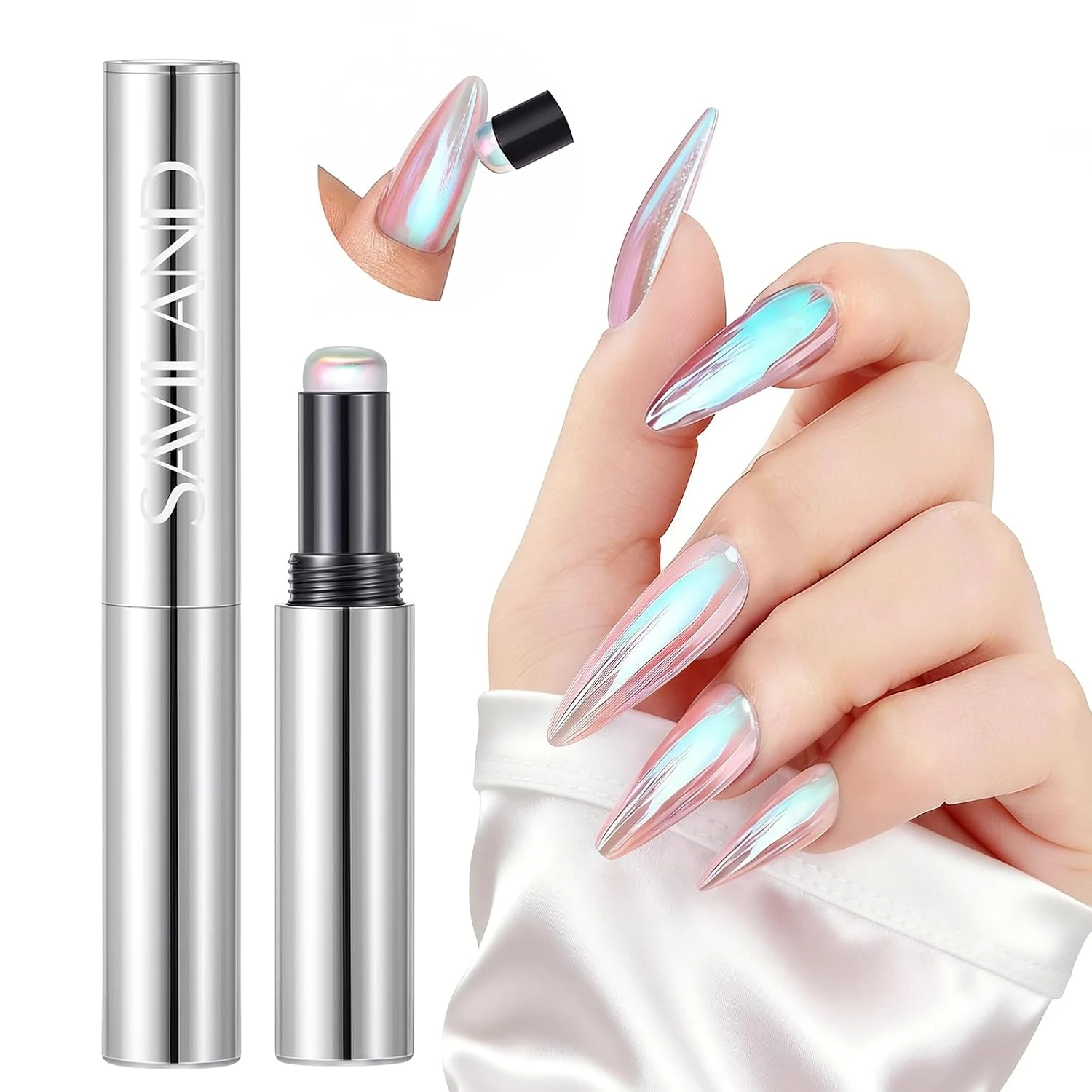 Engagement Nails for Every Ring Selfie: 16 Sets Worth the Wait in 2026 8 Women chrome buffing applicator for engagement nails