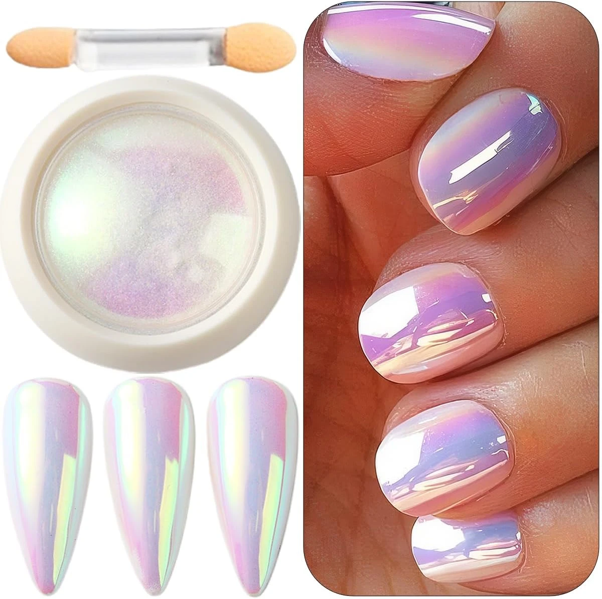 Mermaid Nails Decoded: 16 Ocean-Inspired Sets for 2026 10 Women iridescent mermaid chrome powder for shimmer nails