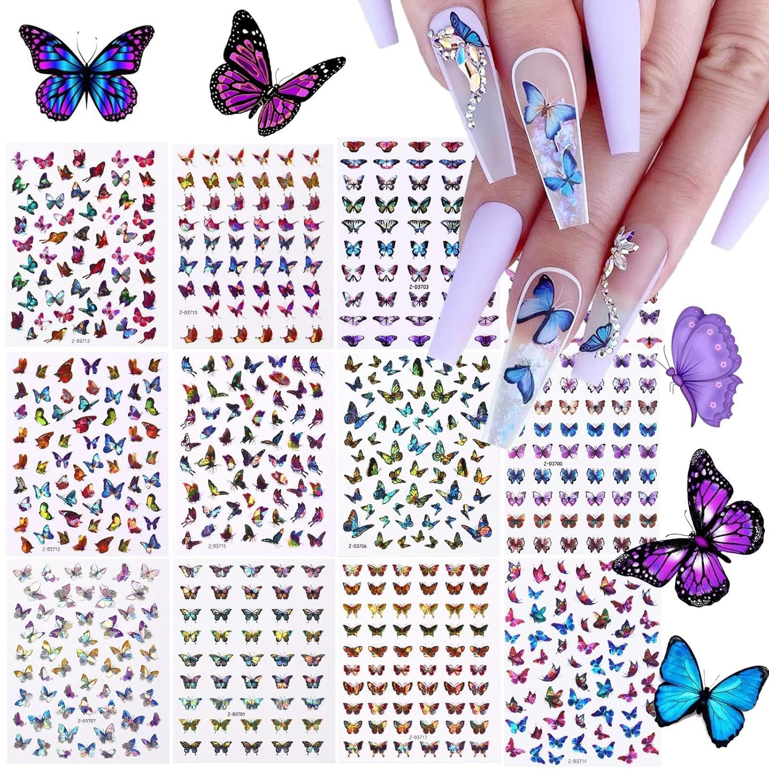 Butterfly Nails Explained: The Technique Plus 15 Designs for 2026 48 Women scattered butterfly nail decals for cute nails