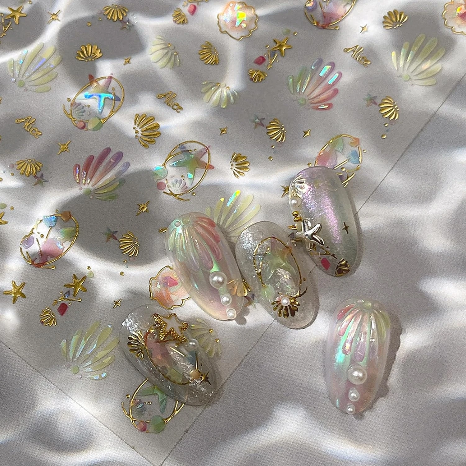Mermaid Nails Decoded: 16 Ocean-Inspired Sets for 2026 51 Women shell star nail stickers for easy mermaid nails
