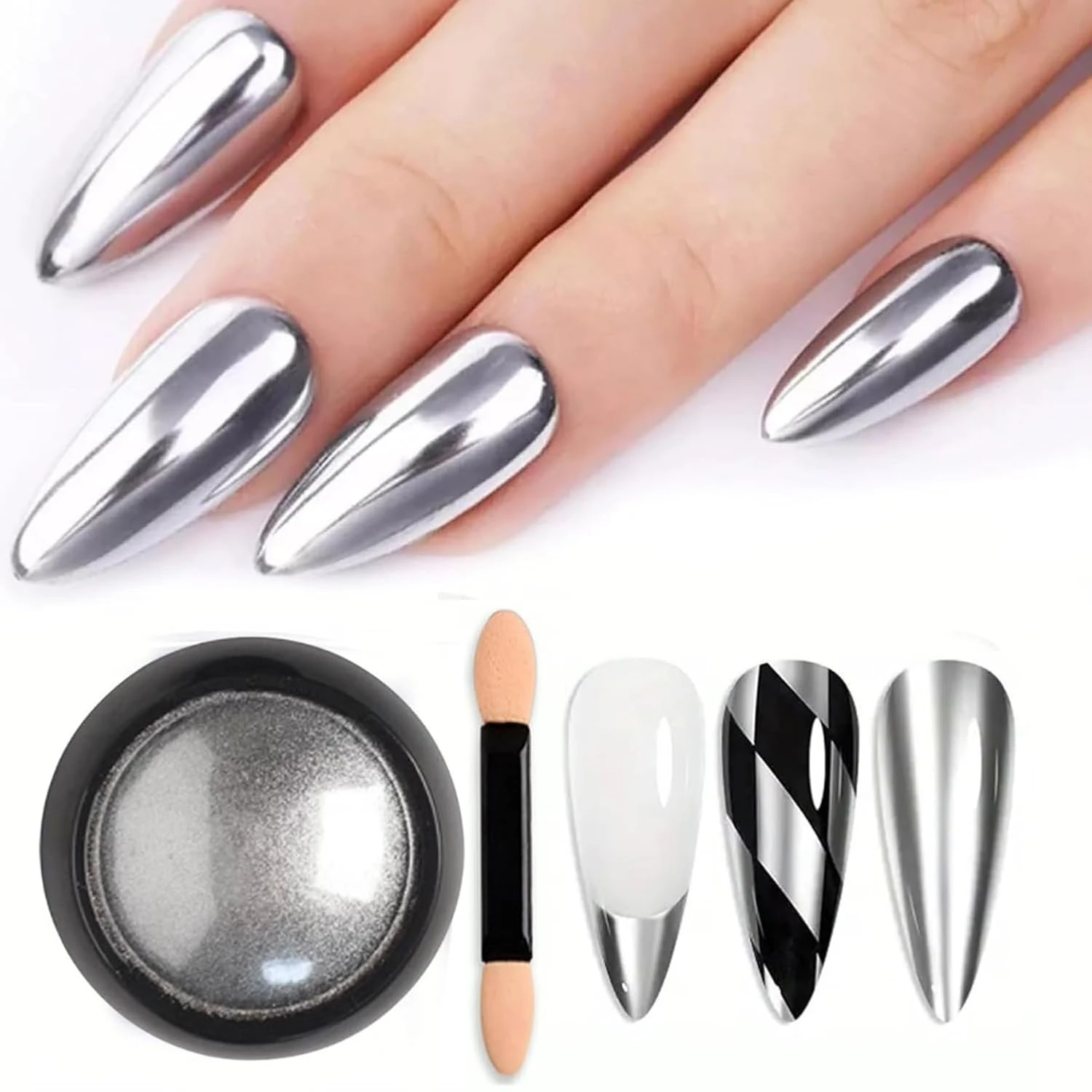Graduation Nails Worth 40 Photos: 16 Sets to Try in 2026 10 Women silver mirror chrome powder for graduation nails