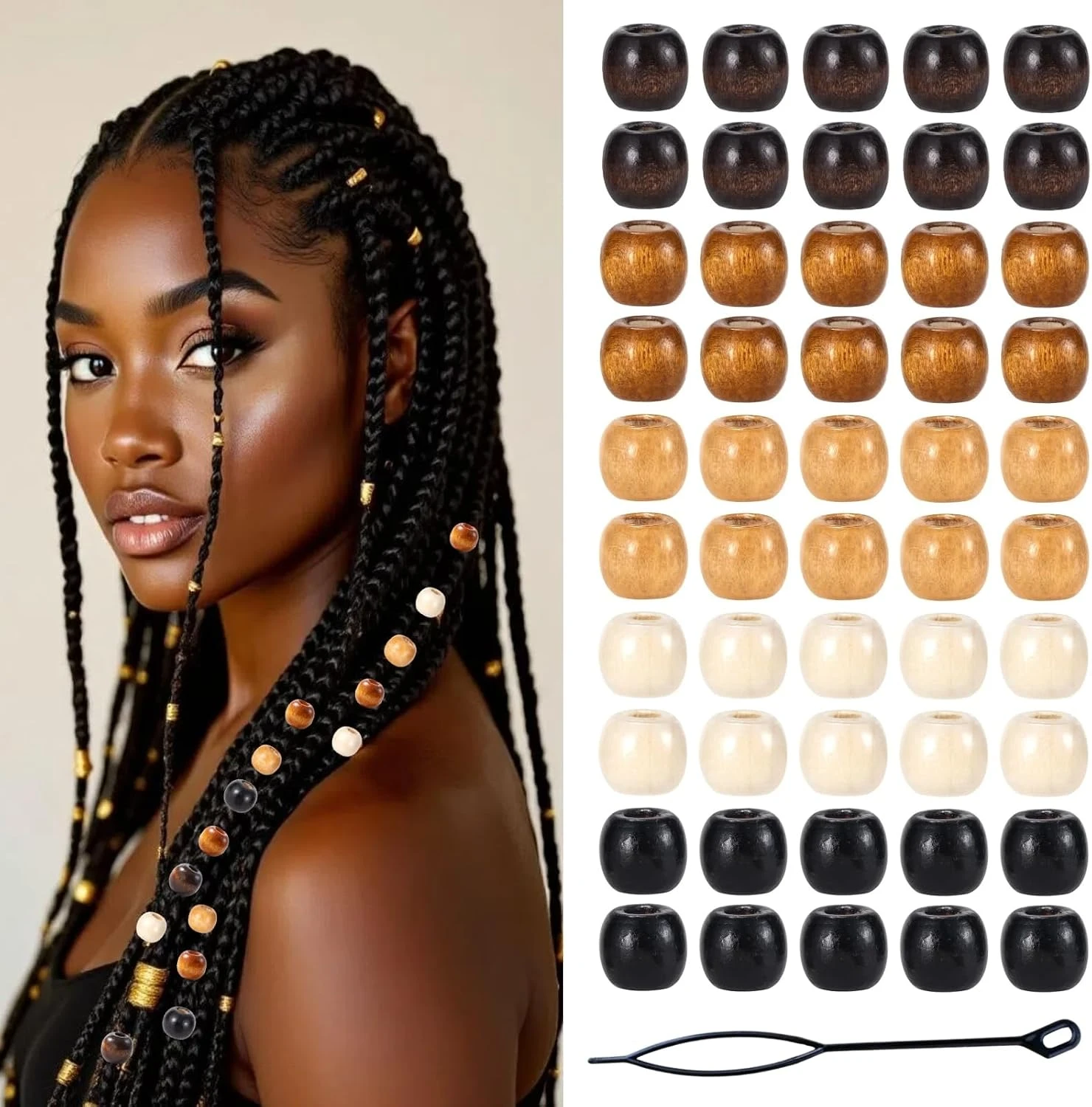 Box Braids for Every Face and Length: 14 Styles Worth Booking in 2026 46 Women wooden hair beads set for box braids with beads