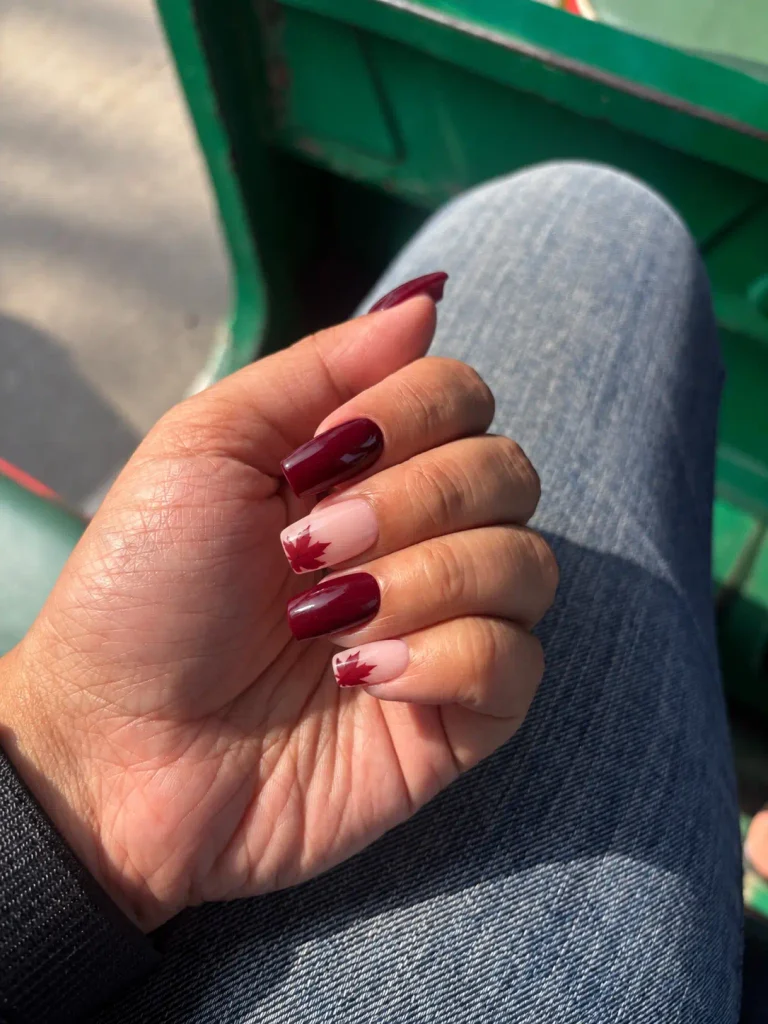 burgundy and nude fall manicure