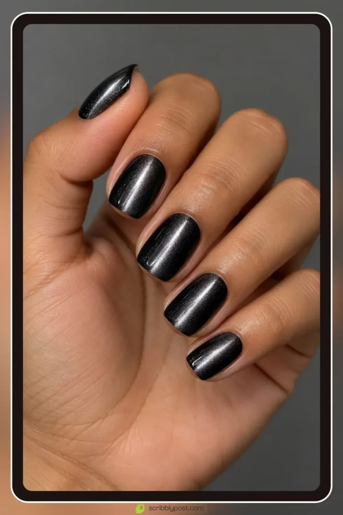 The October Nail Plan: What to Book, When, and How to Fit Halloween Into It 3 October nails design in a black magnetic cat eye with a band of light down each nail